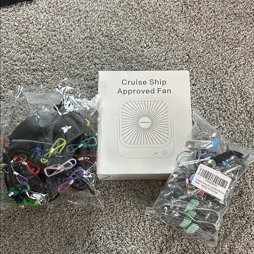 Cruise Bundle! Cruise Ship Approved Fan and Hangers/Clips